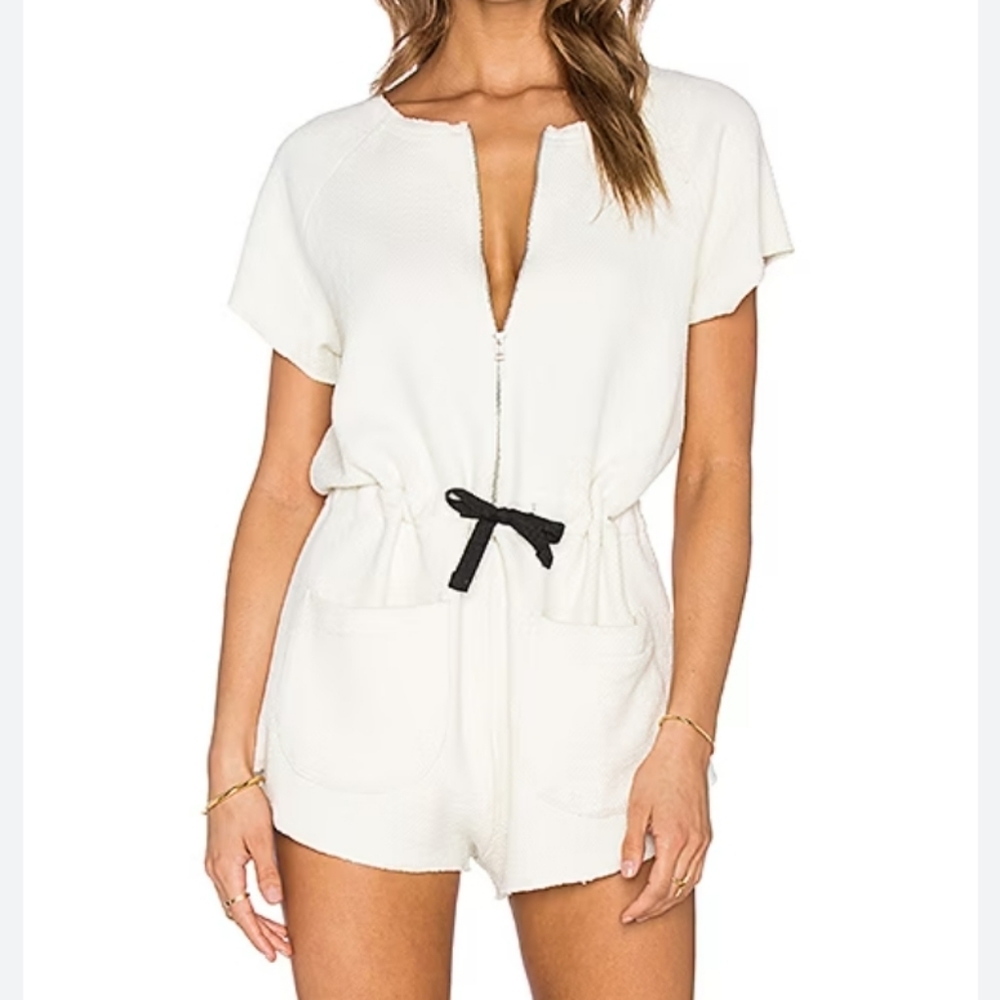 Solid & Striped Zip Front Romper Shorts Cream Size S